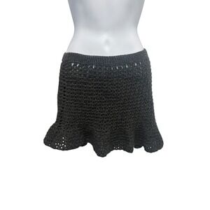 Black Crochet Mini Skirt Ruffle Hem‎ Boho Festival Beach Coverup Knit Skirt